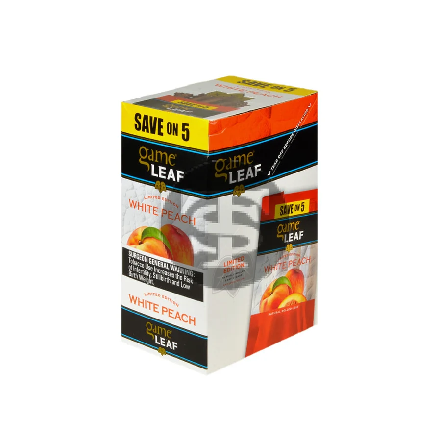 Game Leaf Cigarillos Save on 5 White Peach 8 pack of 5